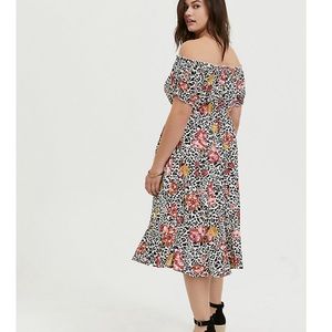 Torrid 🤍 leopard floral challis off shoulder midi